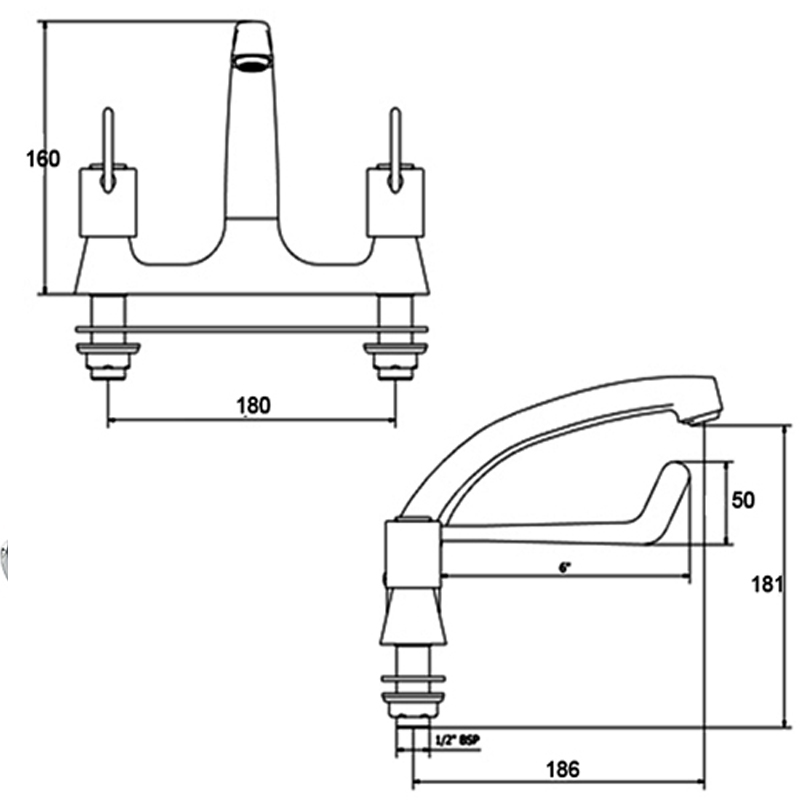 Deva DLV105 Deck Mounted 6 Inch Lever Sink Mixer - SNH Tradecentre