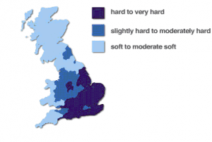 Hard water areas that would benefit from water softeners.