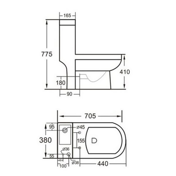 Arley P2-J Integrated Toilet Basin & Tap Combo - Image 4