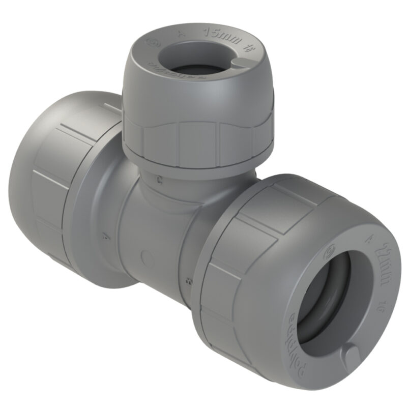 Polyplumb 22mm x 22mm x 15mm Reducing Tee Push Fit