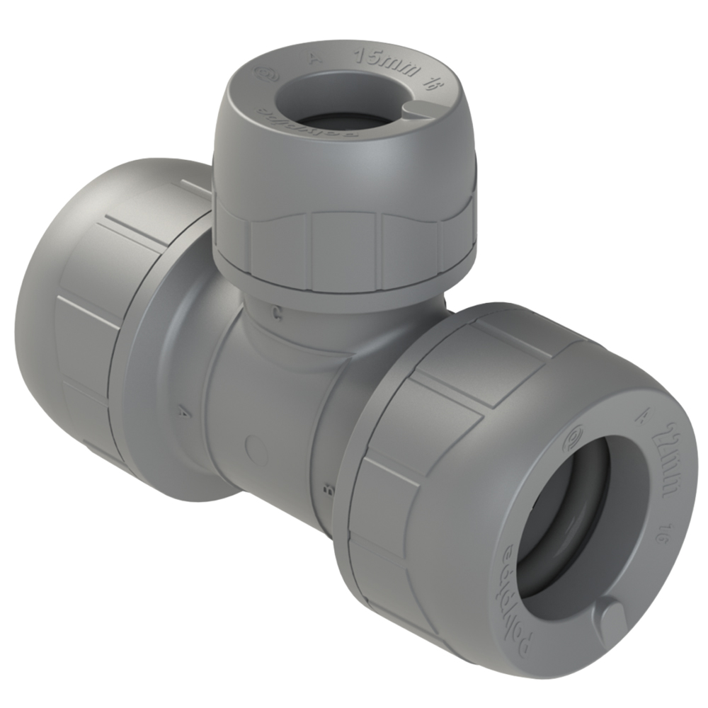 Polyplumb 22mm x 22mm x 15mm Reducing Tee Push Fit