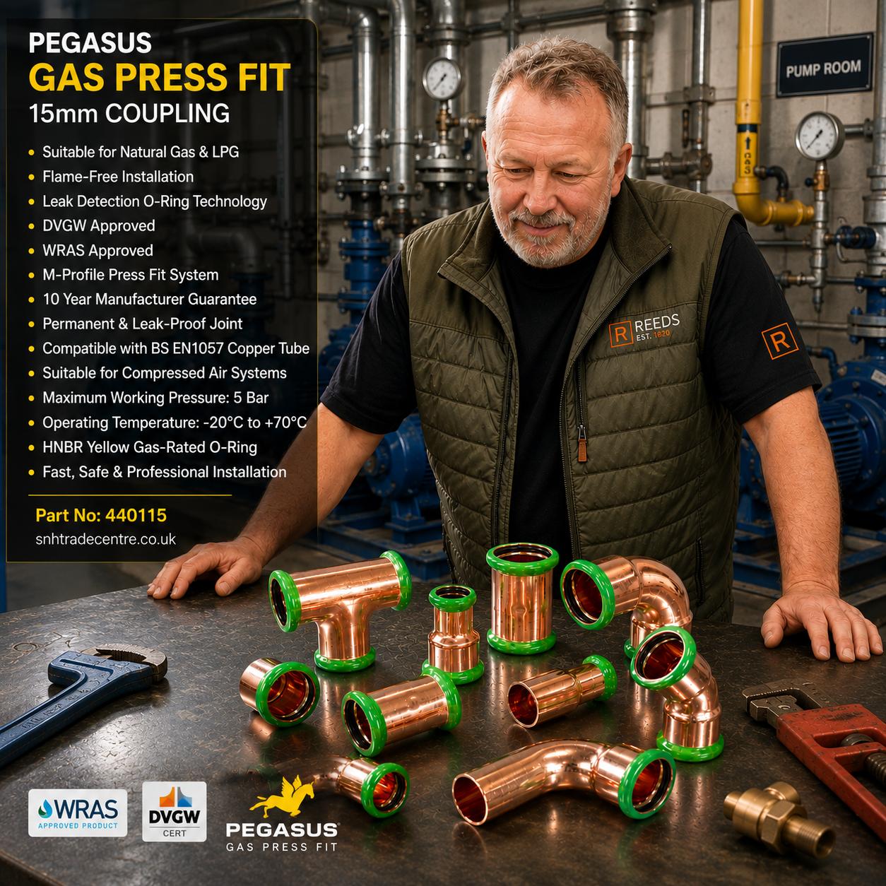 PEGASUS Gas Press Fit 15mm Coupling - Image 3