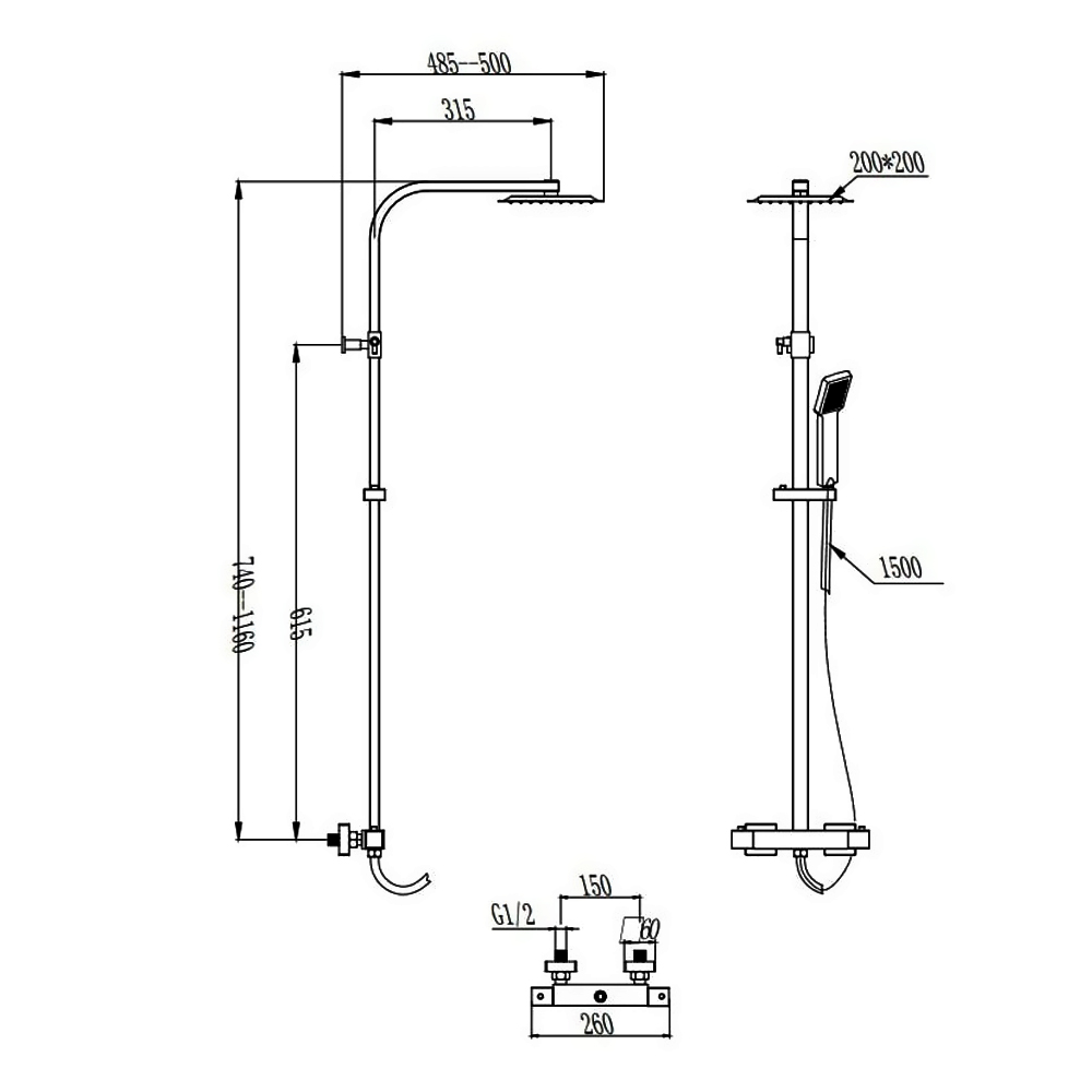 K-Vit Nero Square Thermostatic Shower Black - Image 2