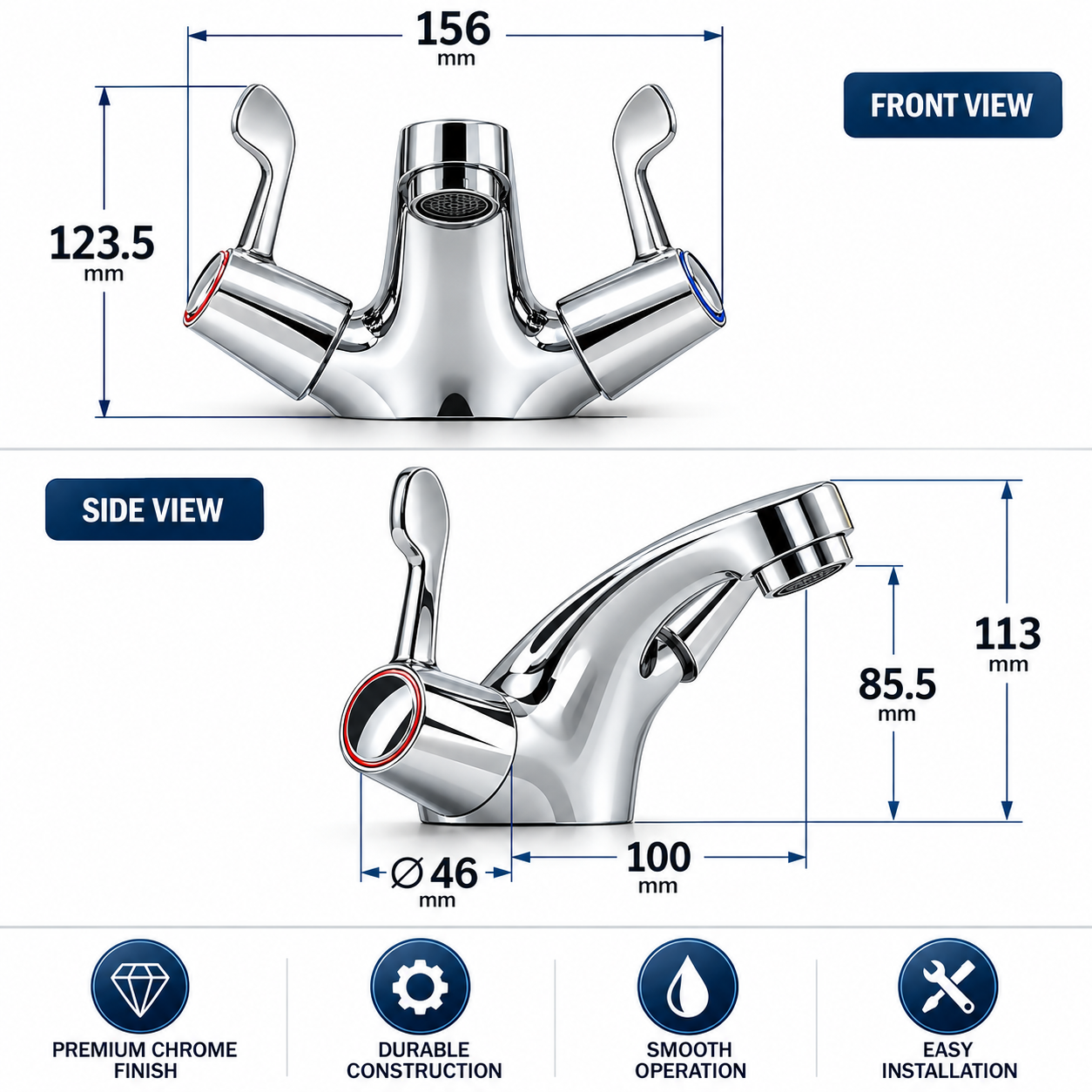 Deva VL113 Vitality 3 Inch Lever Mono Lever Tap - Image 2