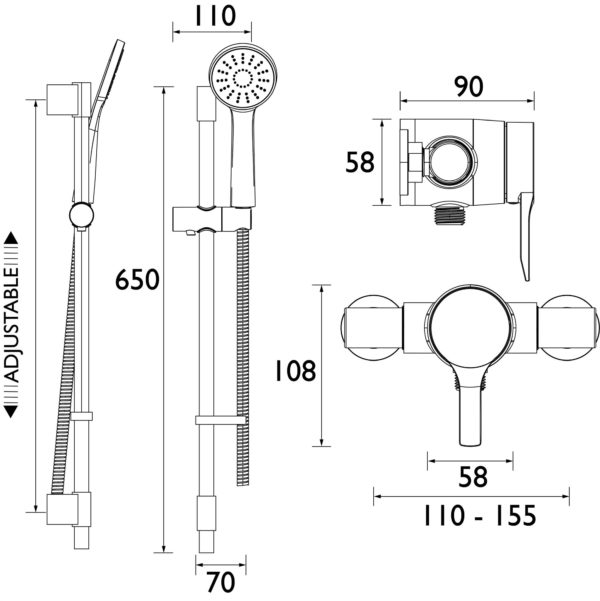 Bristan Onza Thermostatic Exposed Shower with Riser Kit - Image 4