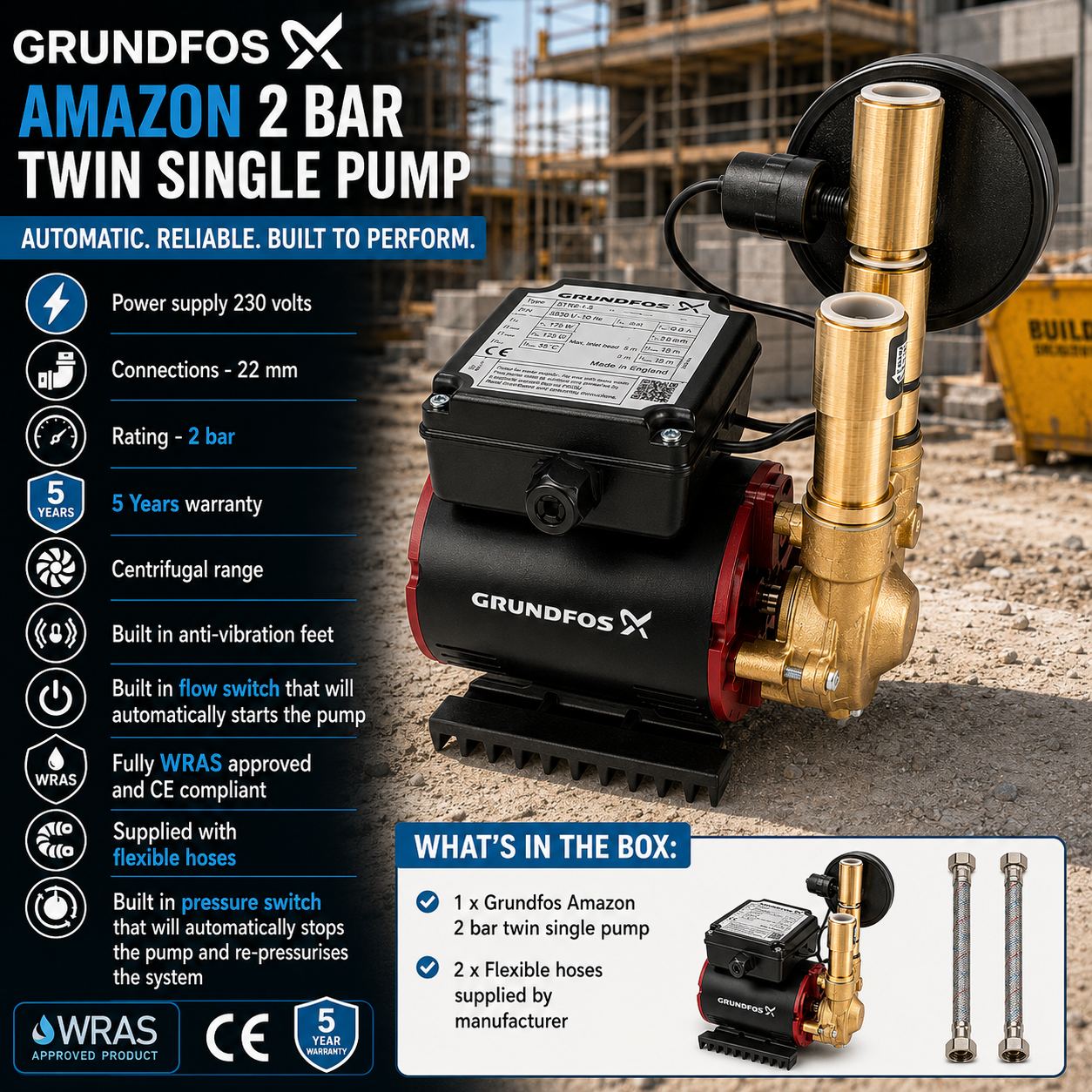 Grundfos Amazon 2 Bar Single Universal Pump SSN-2.0 B - Image 2