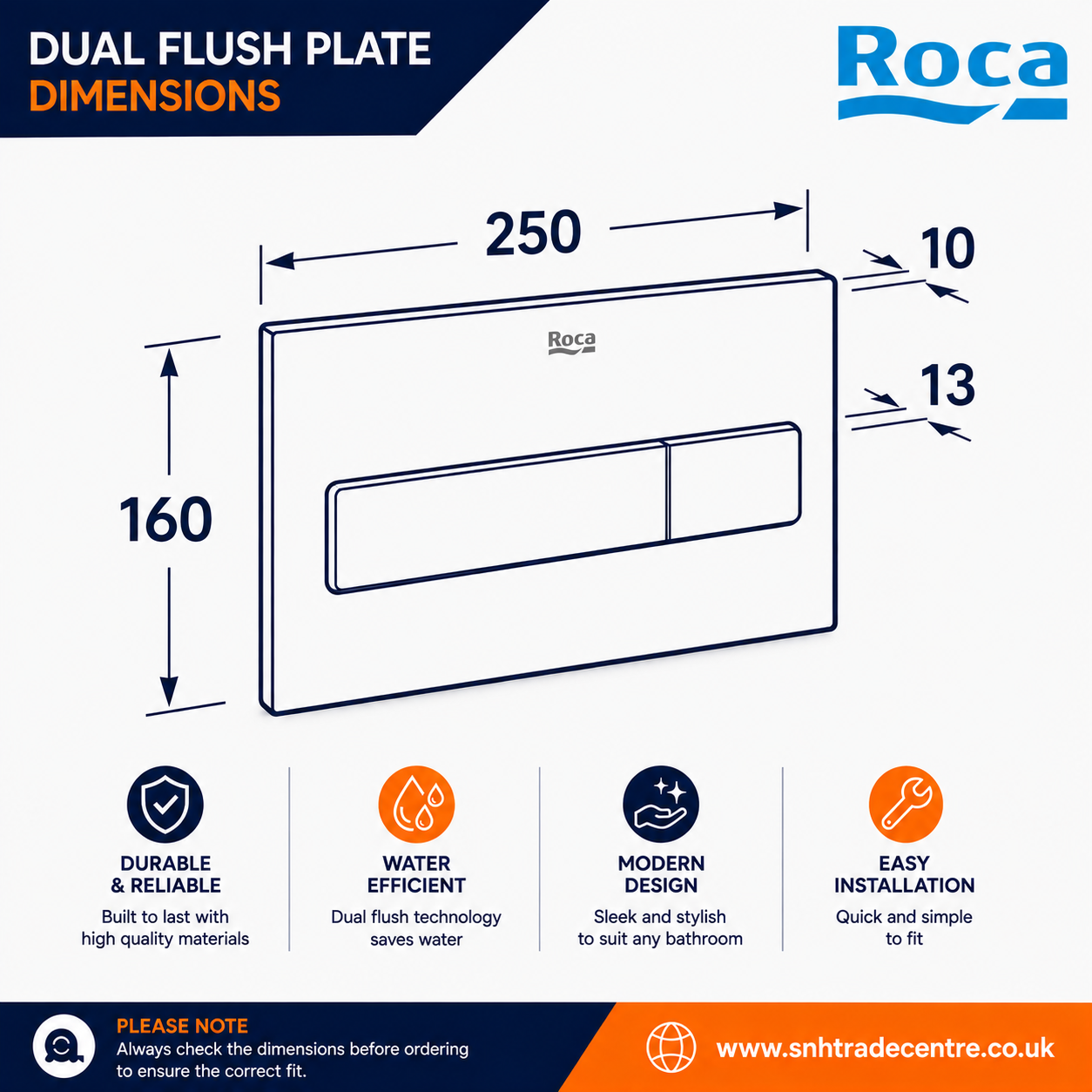 Roca Duplo One PL7 Dual Flush Plate Matt White - Image 2