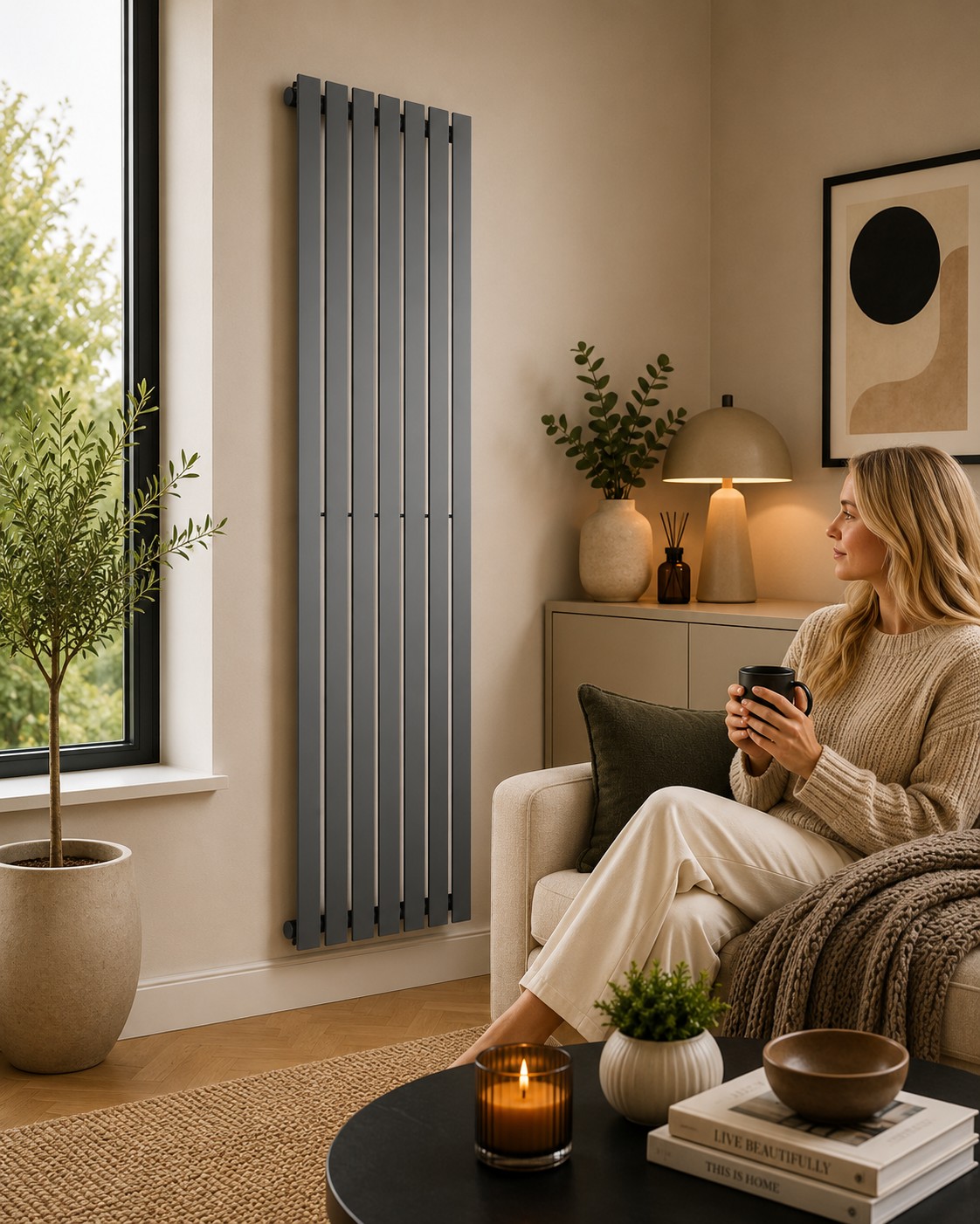 K Rad Boston 1800H x 550W Design Radiator Textured Grey - Image 3