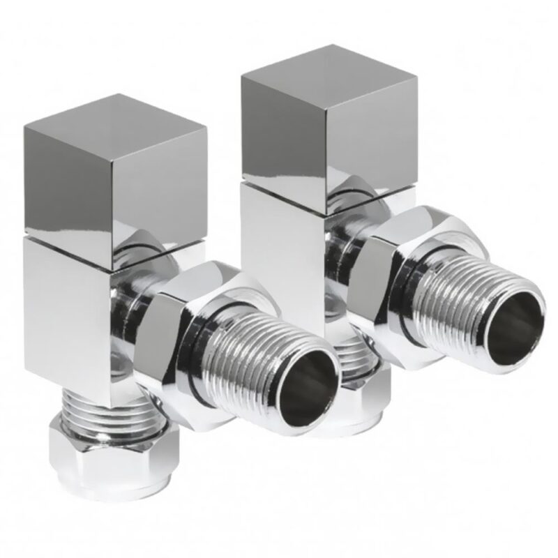 Chrome Square Radiator Valves Pair Angled