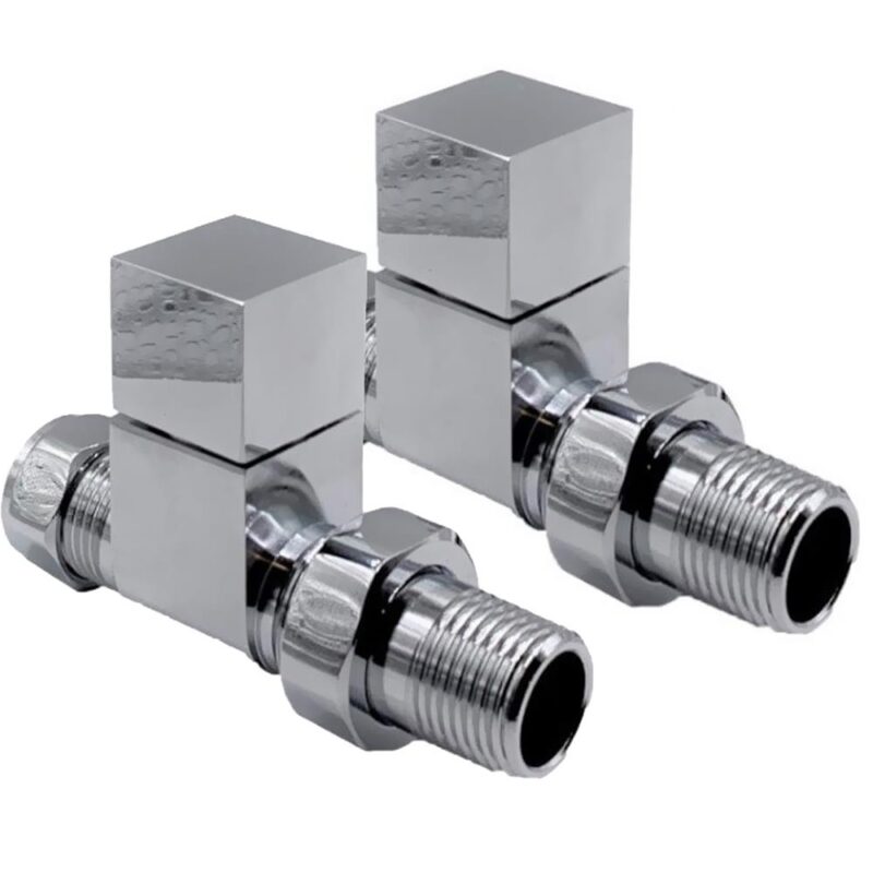 Chrome Square Radiator Valves Pair Straight