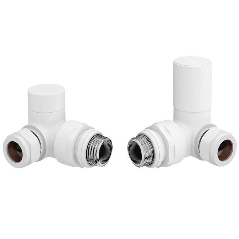 White Radiator Valves Pair Corner