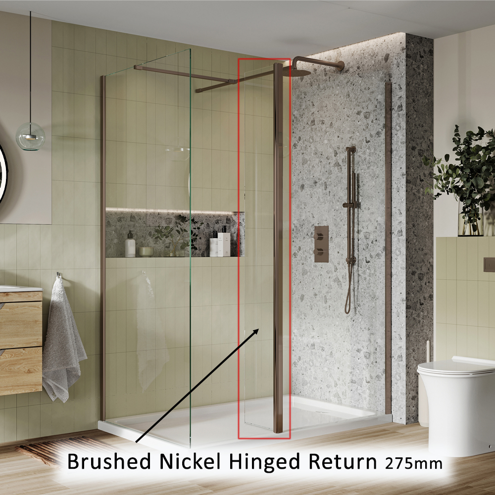 Wet Room Flipper Hinged Return 275mm - Nickel Profile