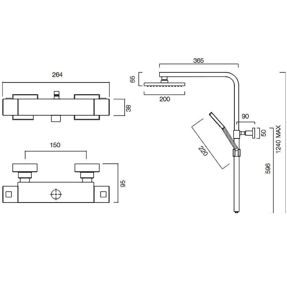 R2 Spirit Sqaure Bar Thermostatic Shower - Image 2