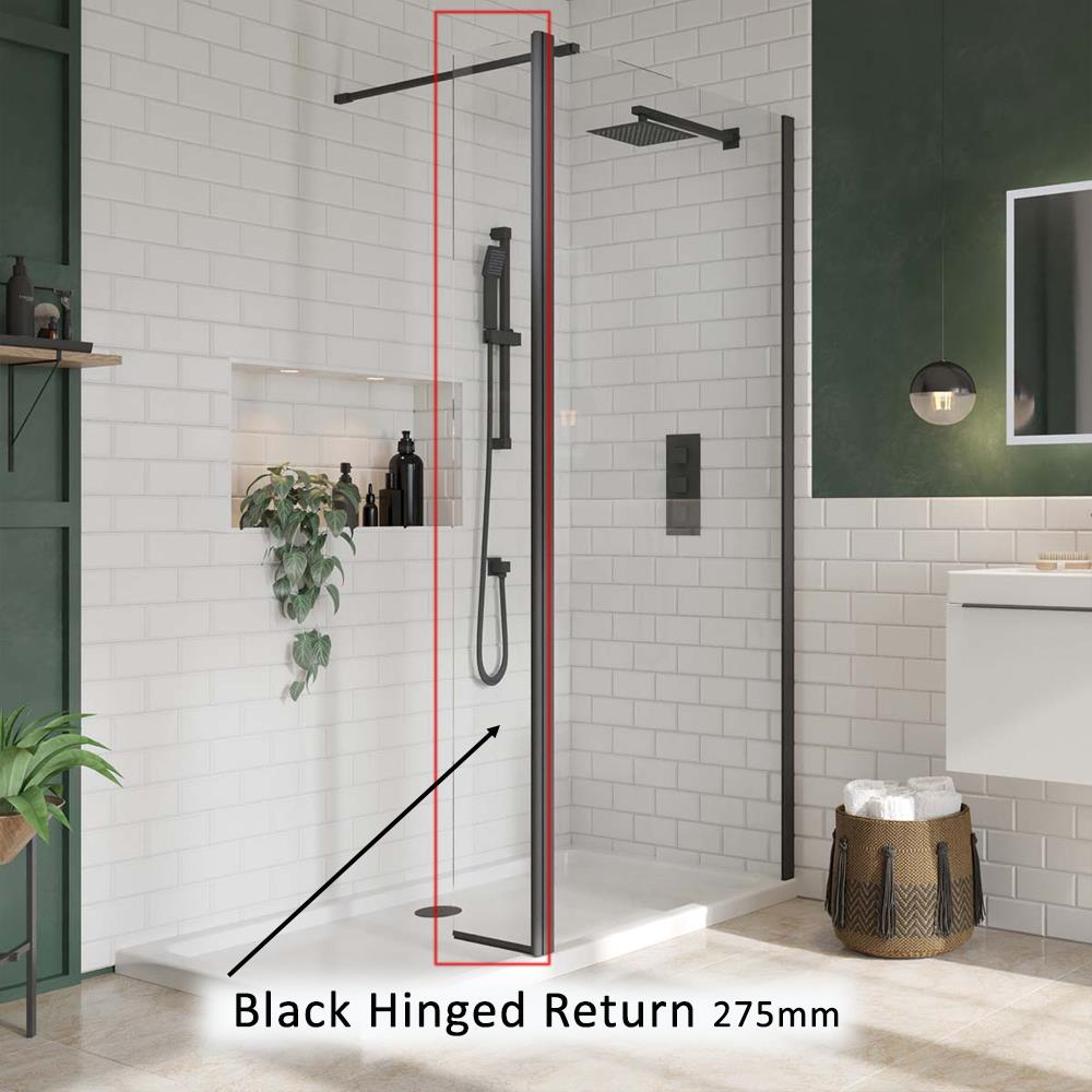 Wet Room Flipper Hinged Return 275mm - Black Profile