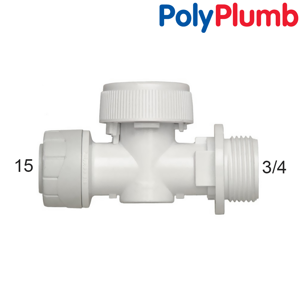Polyplumb 15mm x 3/4inch Shut Off Valve White Push Fit - Image 2