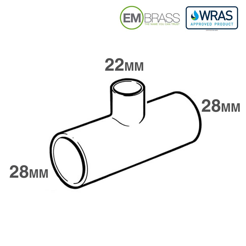 Reducing Tee 28x28x22mm End Feed - Image 5