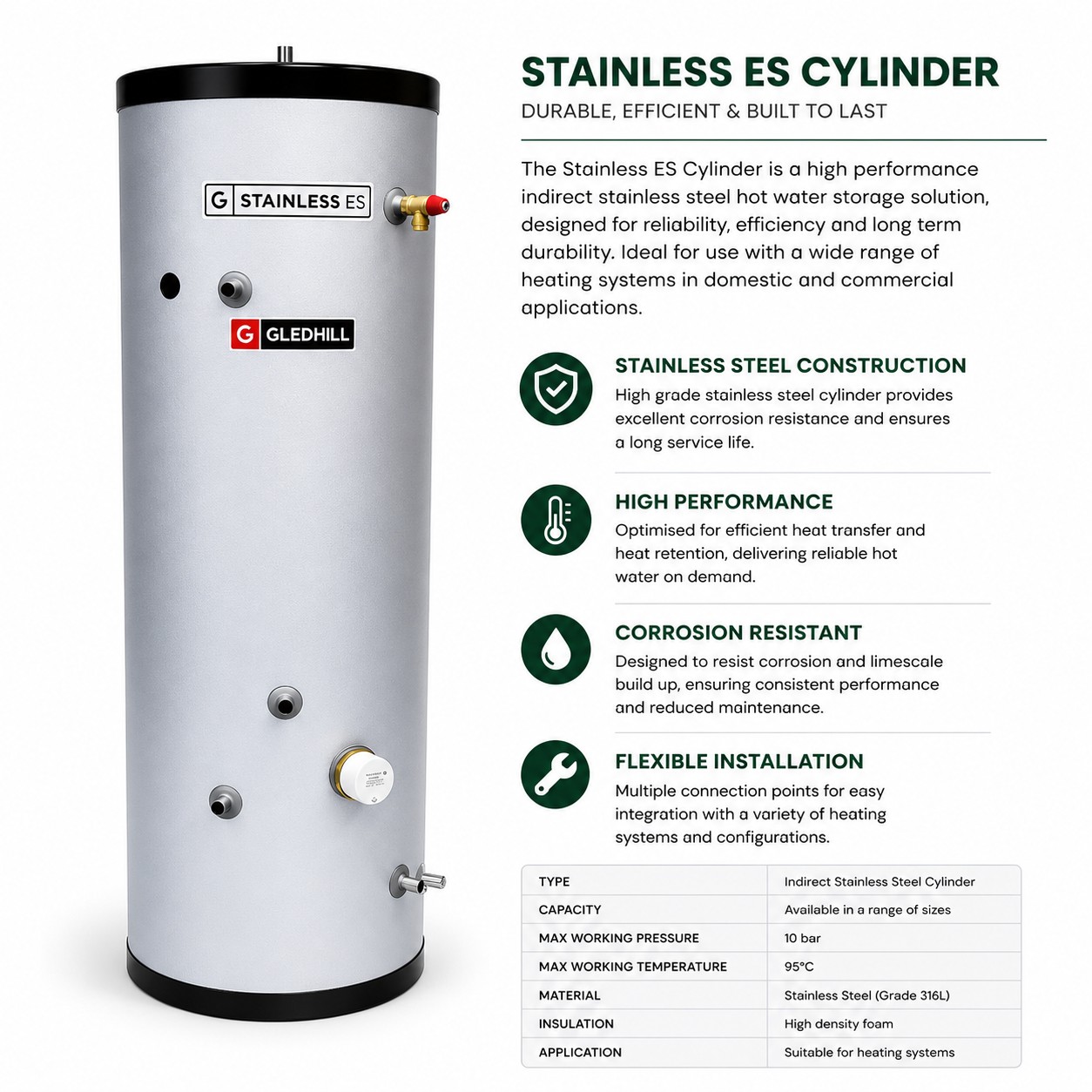 Gledhill ES unvented cylinders information