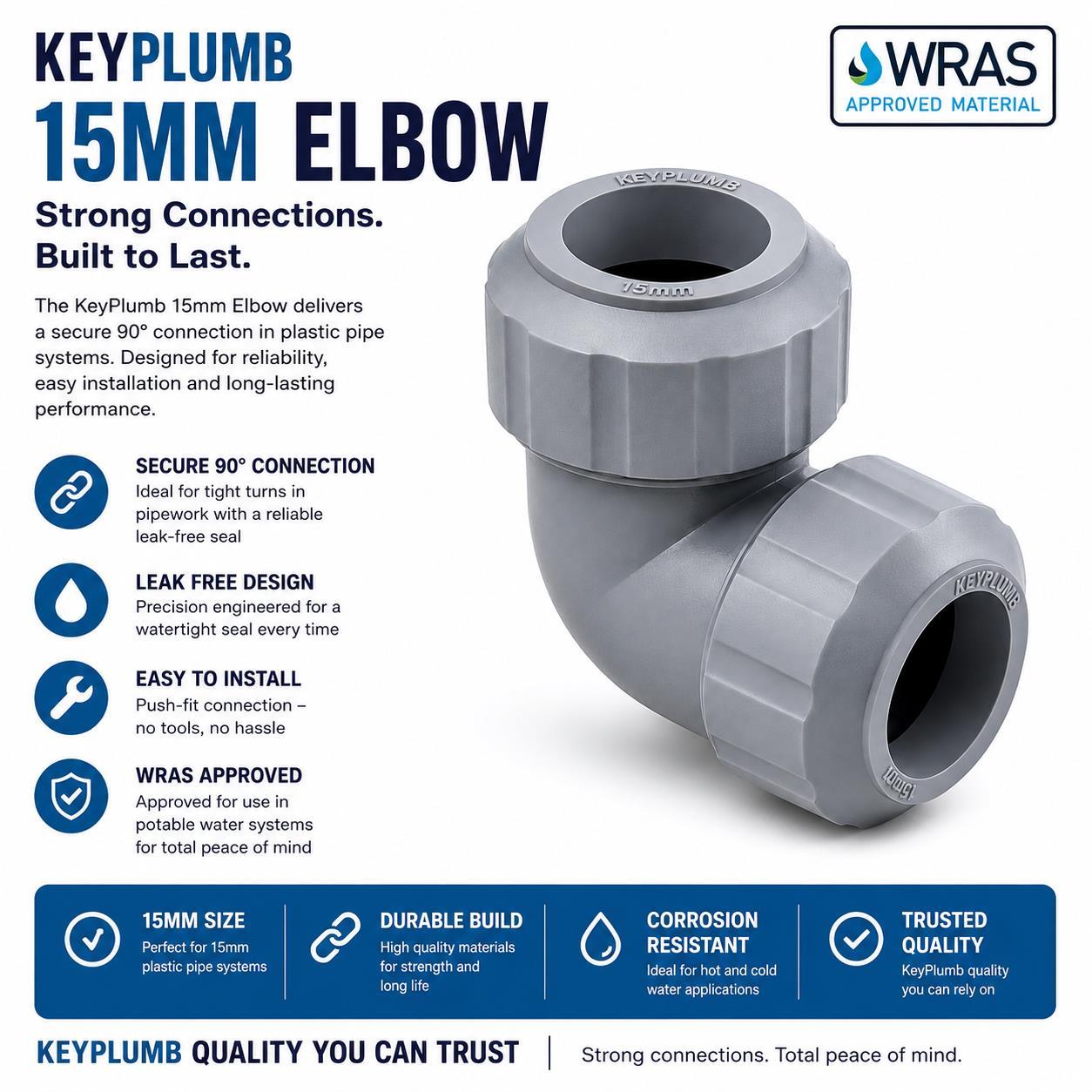 Keyplumb 15mm Push Fit Elbow - Image 3