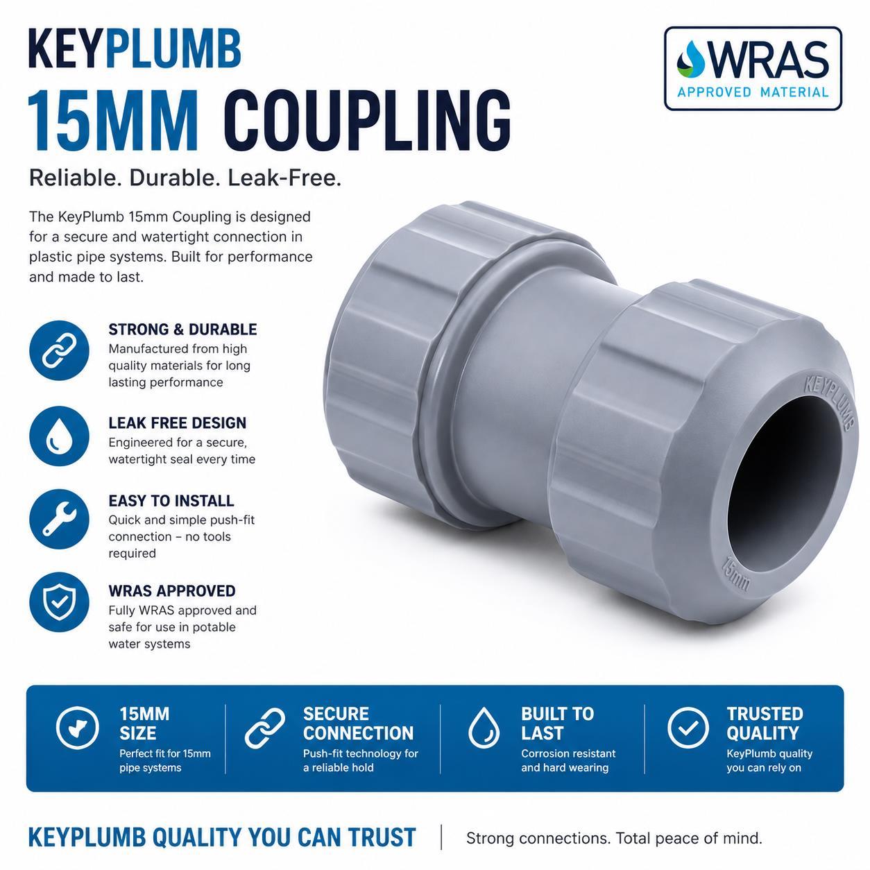 Keyplumb 15mm Push Fit Coupling - Image 3