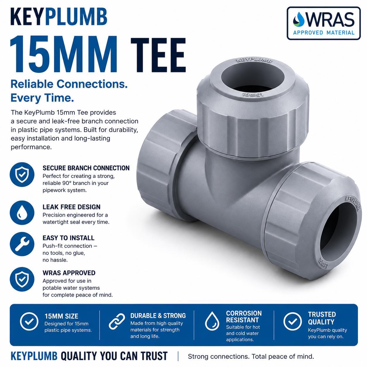 Keyplumb 15mm Push Fit Tee - Image 2