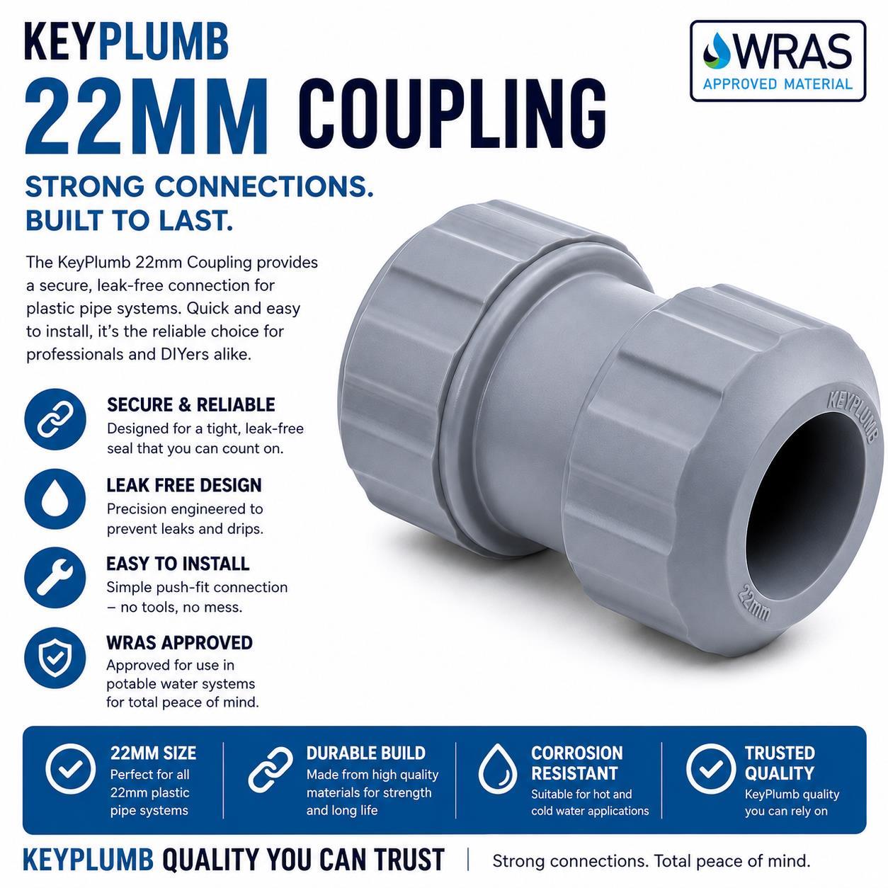 Keyplumb 22mm Push Fit Coupling - Image 3