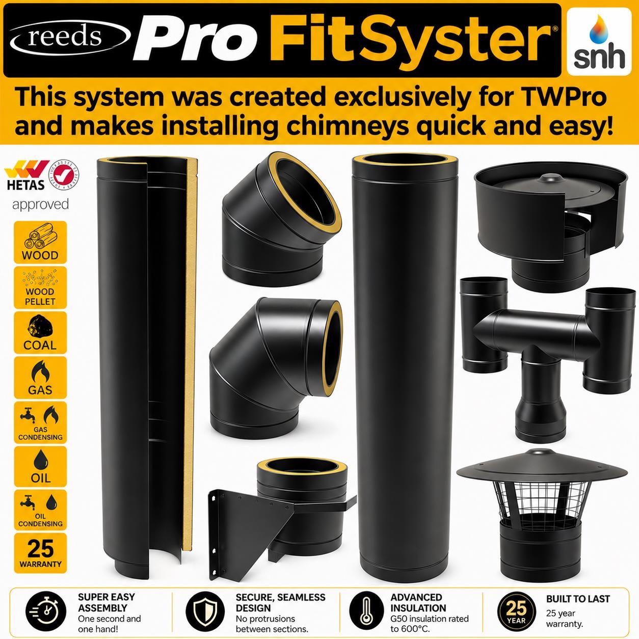 TWPro 125mm Twin Wall Insulated 45 Degree Bend Matt Black - Image 4
