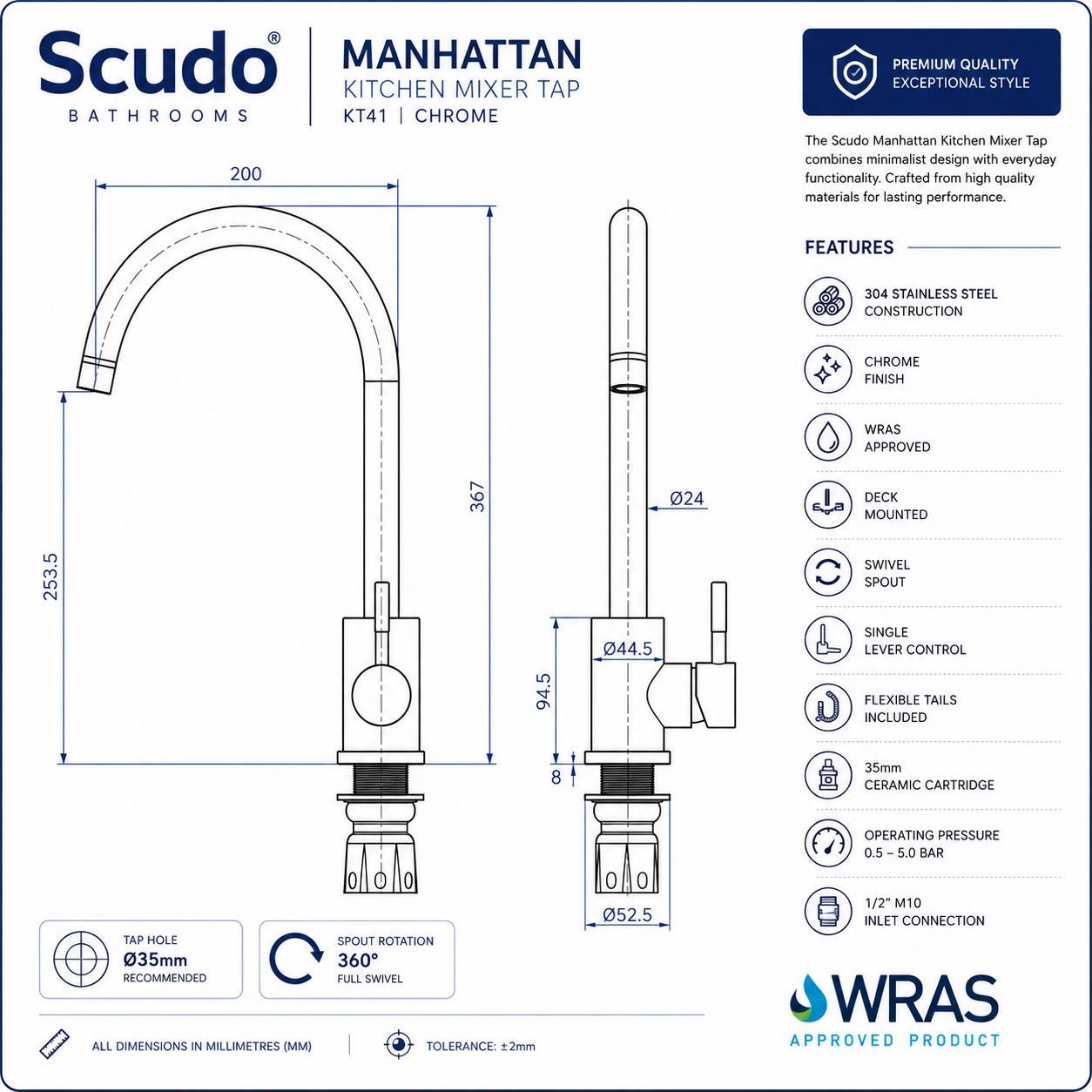 Scudo Kitchen Sink Tap Manhattan Chrome - Image 2