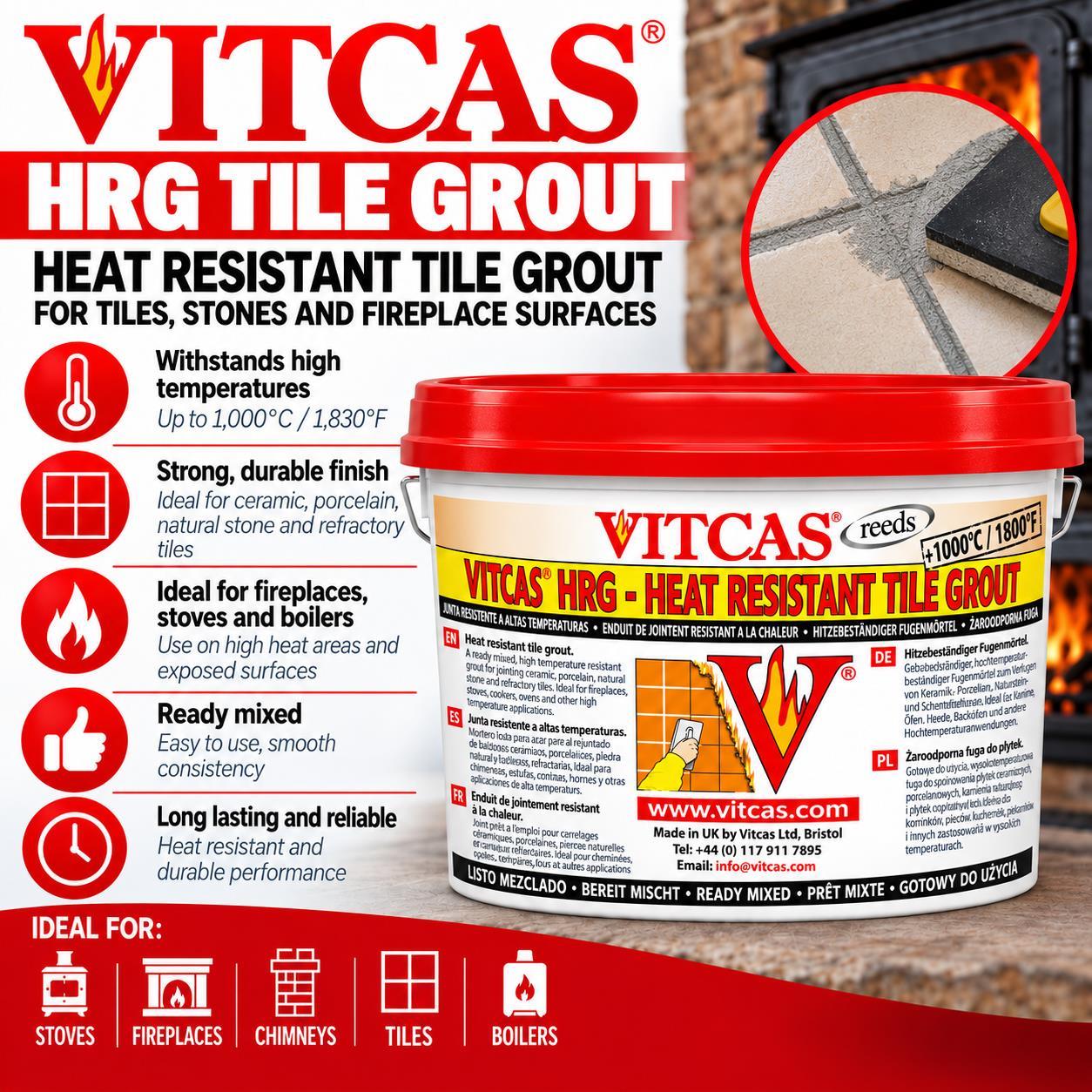 Vitcas HRG Heat Resistant Grout 2.5KG Grey - Image 3