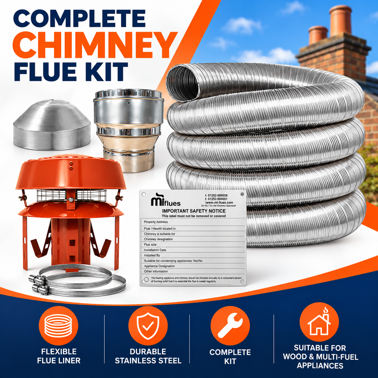 5 inch Flue Liner Kit 3 Stainless Steel 904 125mm - Image 6