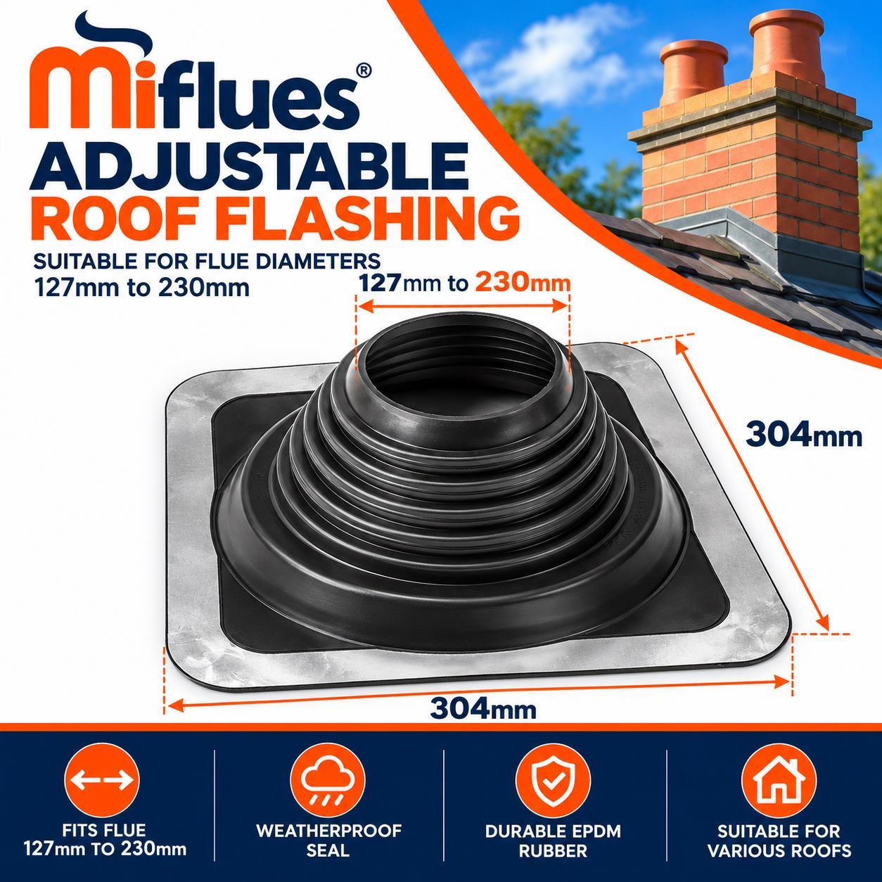 Mi Flash 127mm to 230mm No 6 Metal Black EPDM Flashing - Image 2