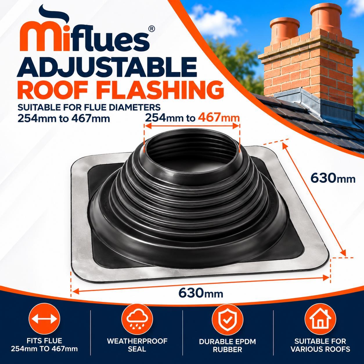 Mi Flash 254mm to 467mm No 9 Metal Black EPDM Flashing - Image 2